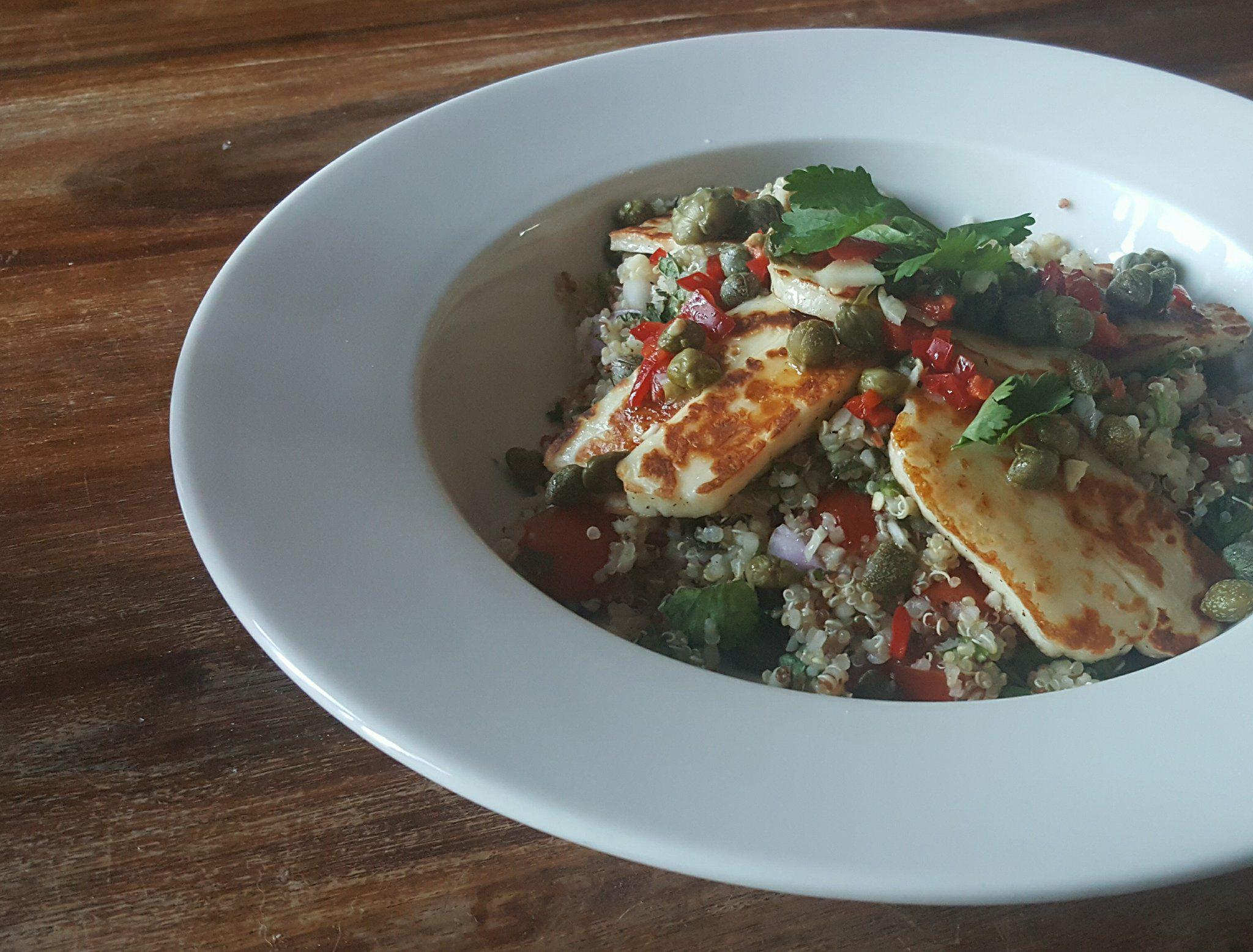 Quinoa & Halloumi Salad with Caper, Lemon and Chilli Dressing 