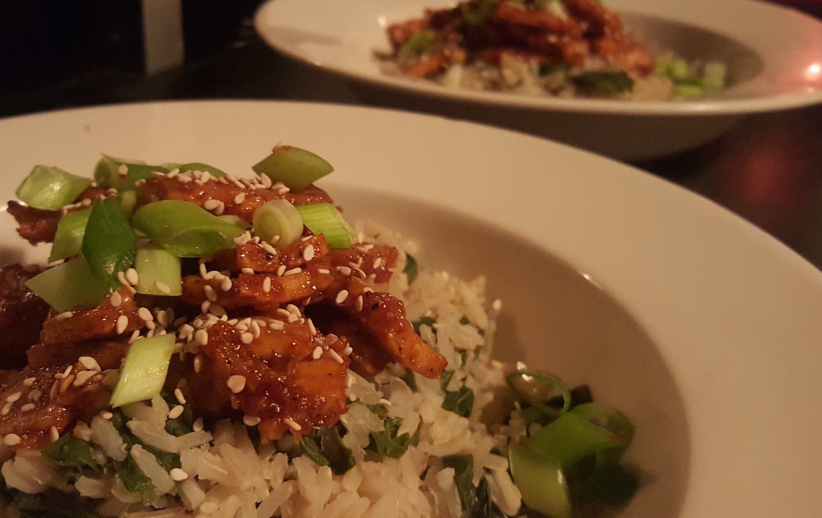 Sticky Tofu with Rice and Spinach